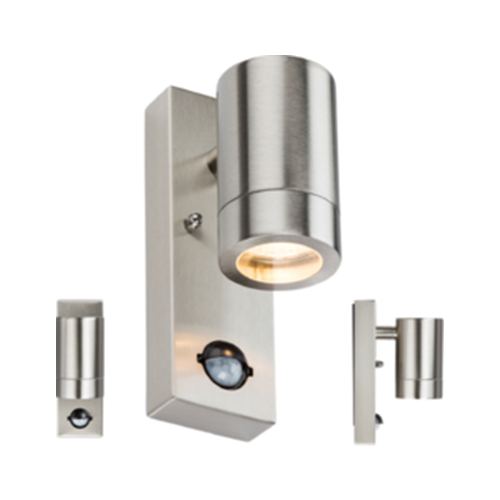 230V IP44 GU10 Stainless Steel Wall Light with PIR Code: WALL5LSS
