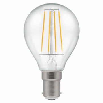 LED Round Filament Clear • Dimmable • 5W • 2700K • SBC-B15d • Stock Code: 7222