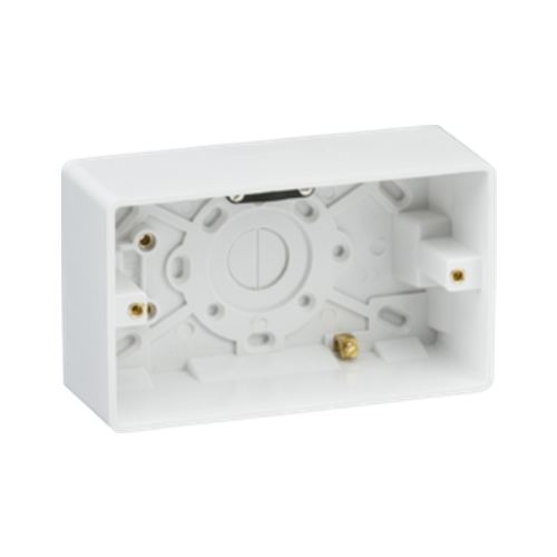 Curved Edge Double 47mm Pattress Box with Earth Terminal and Cable Strain Relief Code: CU1600