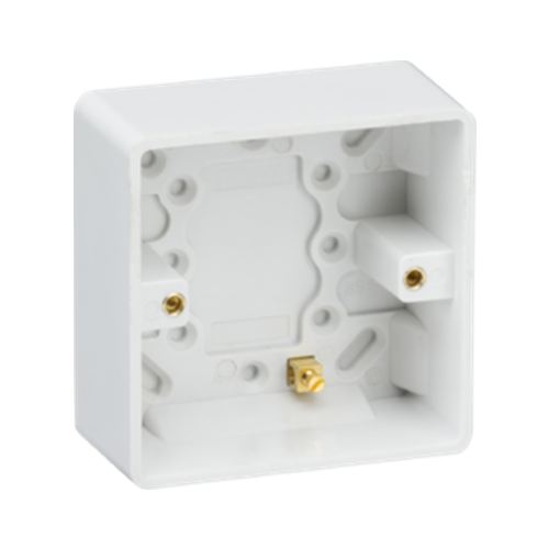 Curved Edge Single 35mm Pattress Box with Earth Terminal Code: CU1700